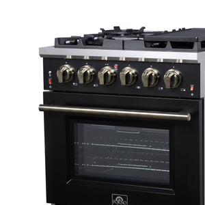 Forno Massimo 30-Inch Gas Range FFSGS6239-30 – Black – Gas Range FFSGS6239 30BLK Right Angle Close Up 2025 07 25