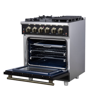 Forno Massimo 30-Inch Gas Range FFSGS6239-30 – Black – Gas Range FFSGS6239 30BLK Right Angle Opened 2025 07 25