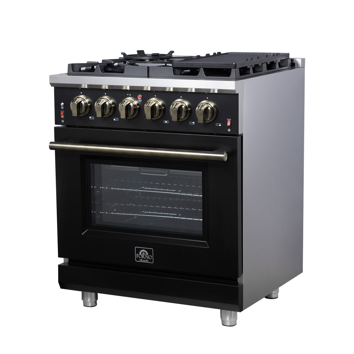 Forno Massimo 30-Inch Gas Range FFSGS6239-30 – Black – Gas Range FFSGS6239 30BLK Right Angle 2025 07 25