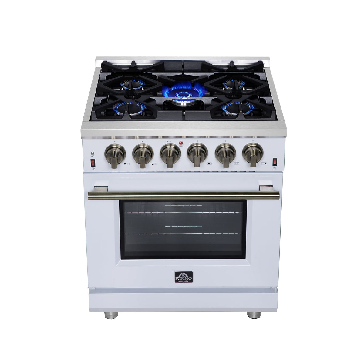 Forno Massimo 30-Inch Gas Range FFSGS6239-30 – White – Gas Range FFSGS6239 30WHT Cooktop Front 2025 07 25