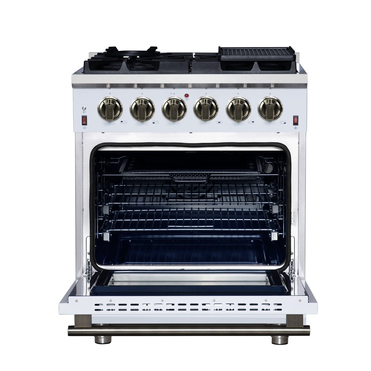 Forno Massimo 30-Inch Gas Range FFSGS6239-30 – White – Gas Range FFSGS6239 30WHT Front Opened 2025 07 25