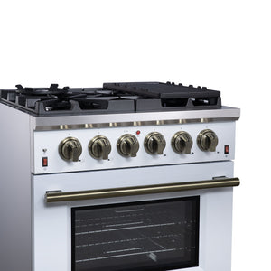 Forno Massimo 30-Inch Gas Range FFSGS6239-30 – White – Gas Range FFSGS6239 30WHT Left Angle Close up 2025 07 25