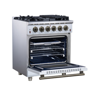 Forno Massimo 30-Inch Gas Range FFSGS6239-30 – White – Gas Range FFSGS6239 30WHT Left Angle Opened 2025 07 25