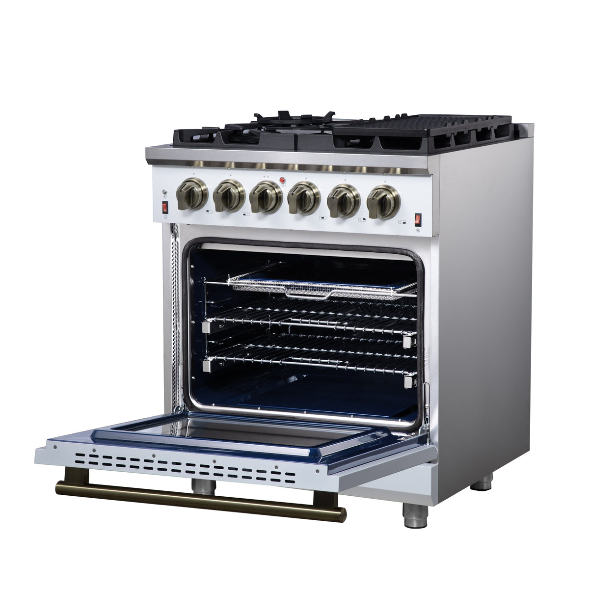 Forno Massimo 30-Inch Gas Range FFSGS6239-30 – White – Gas Range FFSGS6239 30WHT Right Angle Opened 2025 07 25