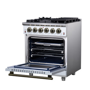 Forno Massimo 30-Inch Gas Range FFSGS6239-30 – White – Gas Range FFSGS6239 30WHT Right Angle Opened 2025 07 25