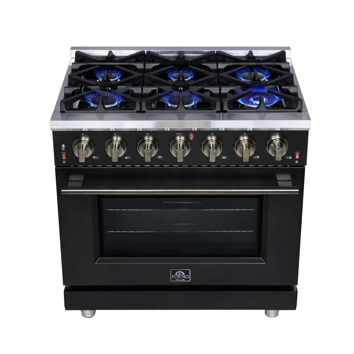 Forno Massimo 36-Inch Gas Range FFSGS6239-36 – Black – Gas Range FFSGS6239 36BLK Cooktop Front 2025 07 25