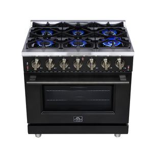 Forno Massimo 36-Inch Gas Range FFSGS6239-36 – Black – Gas Range FFSGS6239 36BLK Cooktop Front 2025 07 25