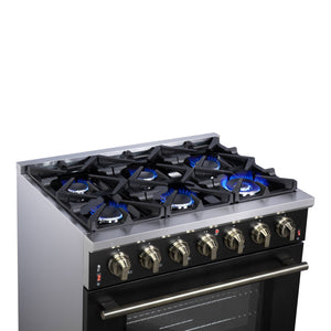 Forno Massimo 36-Inch Gas Range FFSGS6239-36 – Black – Gas Range FFSGS6239 36BLK Cooktop Left Angle 2025 07 25