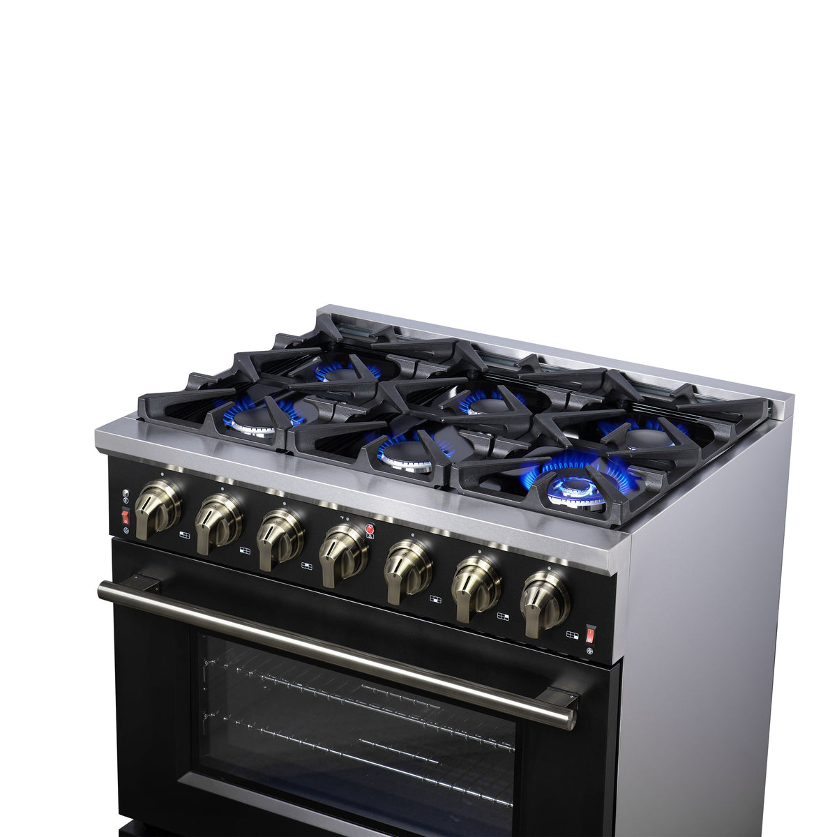 Forno Massimo 36-Inch Gas Range FFSGS6239-36 – Black – Gas Range FFSGS6239 36BLK Cooktop Right Angle 2025 07 25