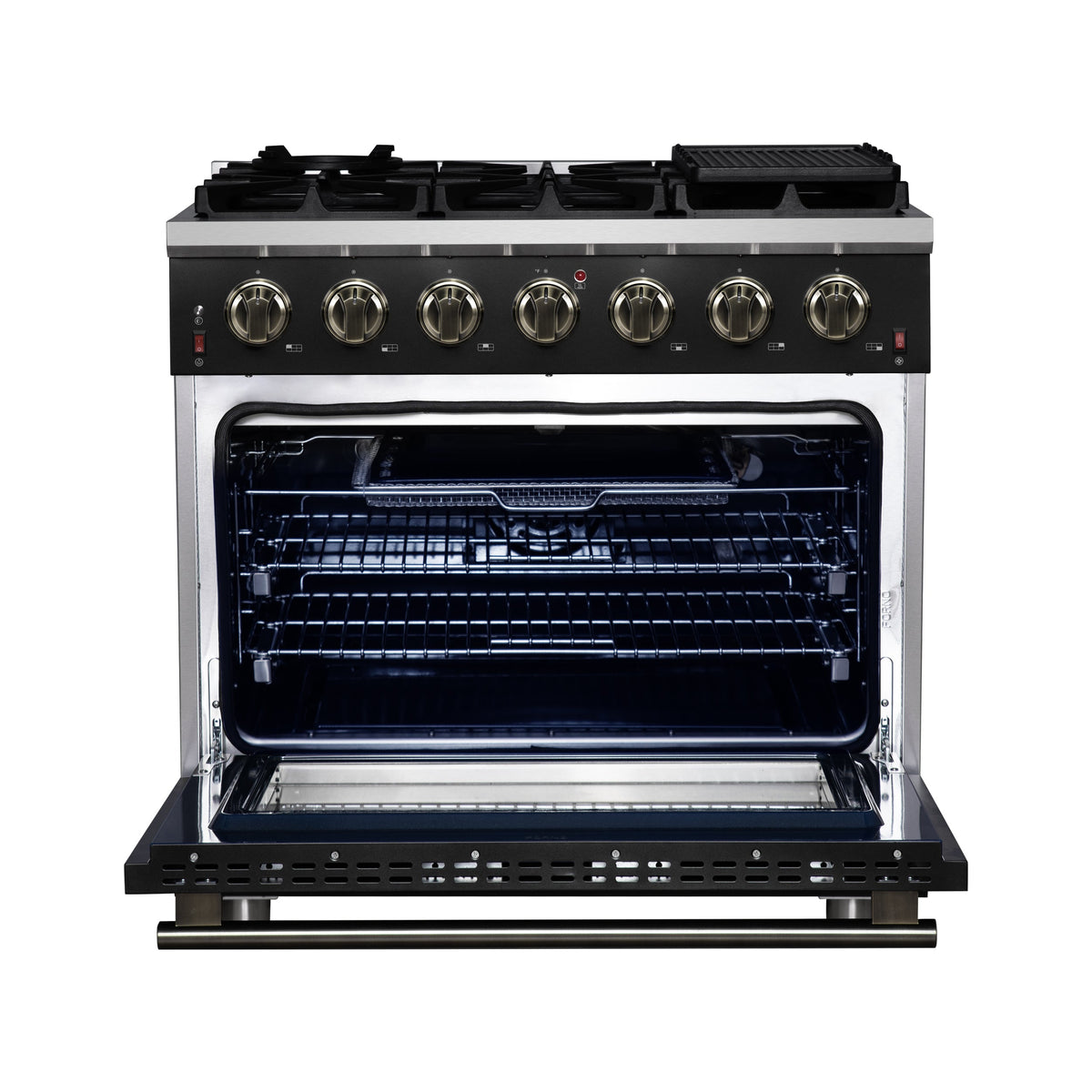 Forno Massimo 36-Inch Gas Range FFSGS6239-36 – Black – Gas Range FFSGS6239 36BLK Front Opened 2025 07 25