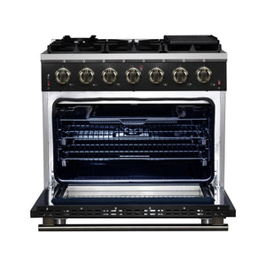 Forno Massimo 36-Inch Gas Range FFSGS6239-36 – Black – Gas Range FFSGS6239 36BLK Front Opened 2025 07 25