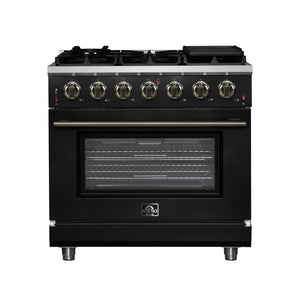 Forno Massimo 36-Inch Gas Range FFSGS6239-36 – Black – Gas Range FFSGS6239 36BLK Front 2025 07 25
