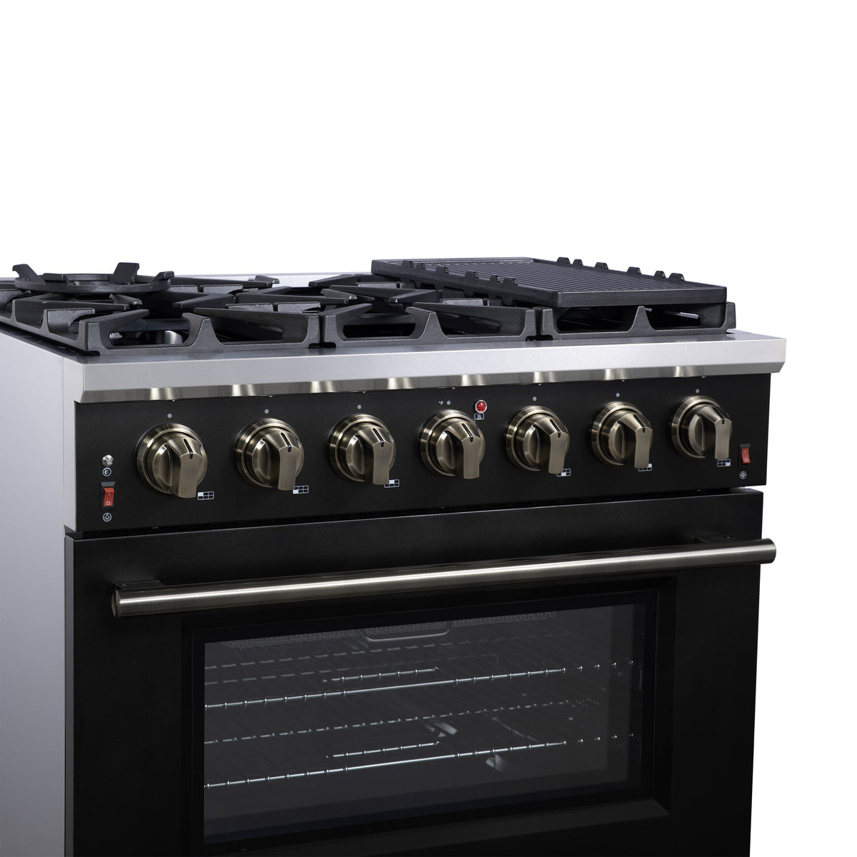 Forno Massimo 36-Inch Gas Range FFSGS6239-36 – Black – Gas Range FFSGS6239 36BLK Left Angle Close Up 2025 07 25
