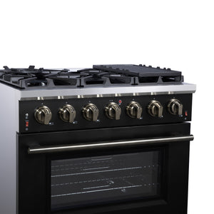 Forno Massimo 36-Inch Gas Range FFSGS6239-36 – Black – Gas Range FFSGS6239 36BLK Left Angle Close Up 2025 07 25