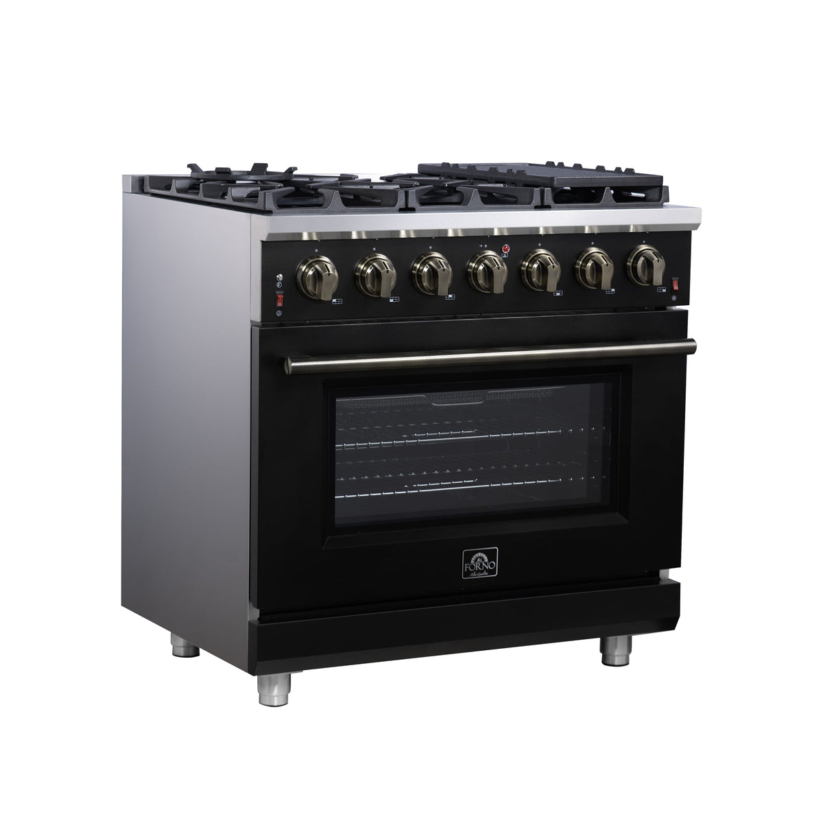Forno Massimo 36-Inch Gas Range FFSGS6239-36 – Black – Gas Range FFSGS6239 36BLK Left Angle 2025 07 25