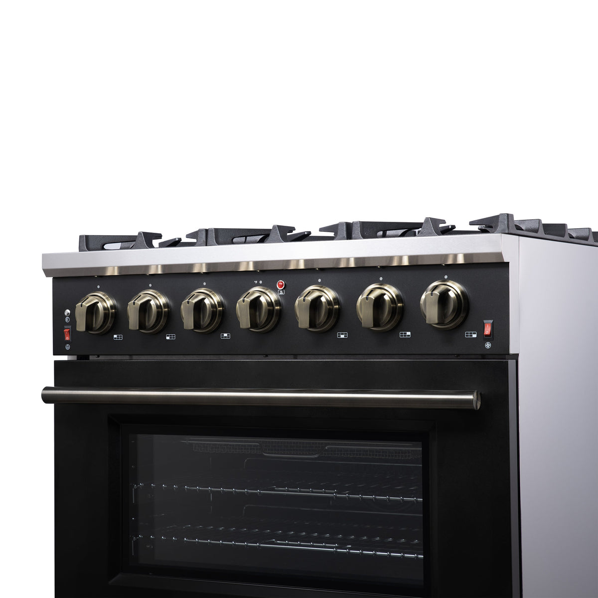Forno Massimo 36-Inch Gas Range FFSGS6239-36 – Black – Gas Range FFSGS6239 36BLK Right Angle Close Up 2 2025 07 25