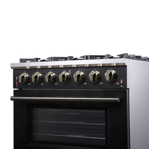 Forno Massimo 36-Inch Gas Range FFSGS6239-36 – Black – Gas Range FFSGS6239 36BLK Right Angle Close Up 2 2025 07 25