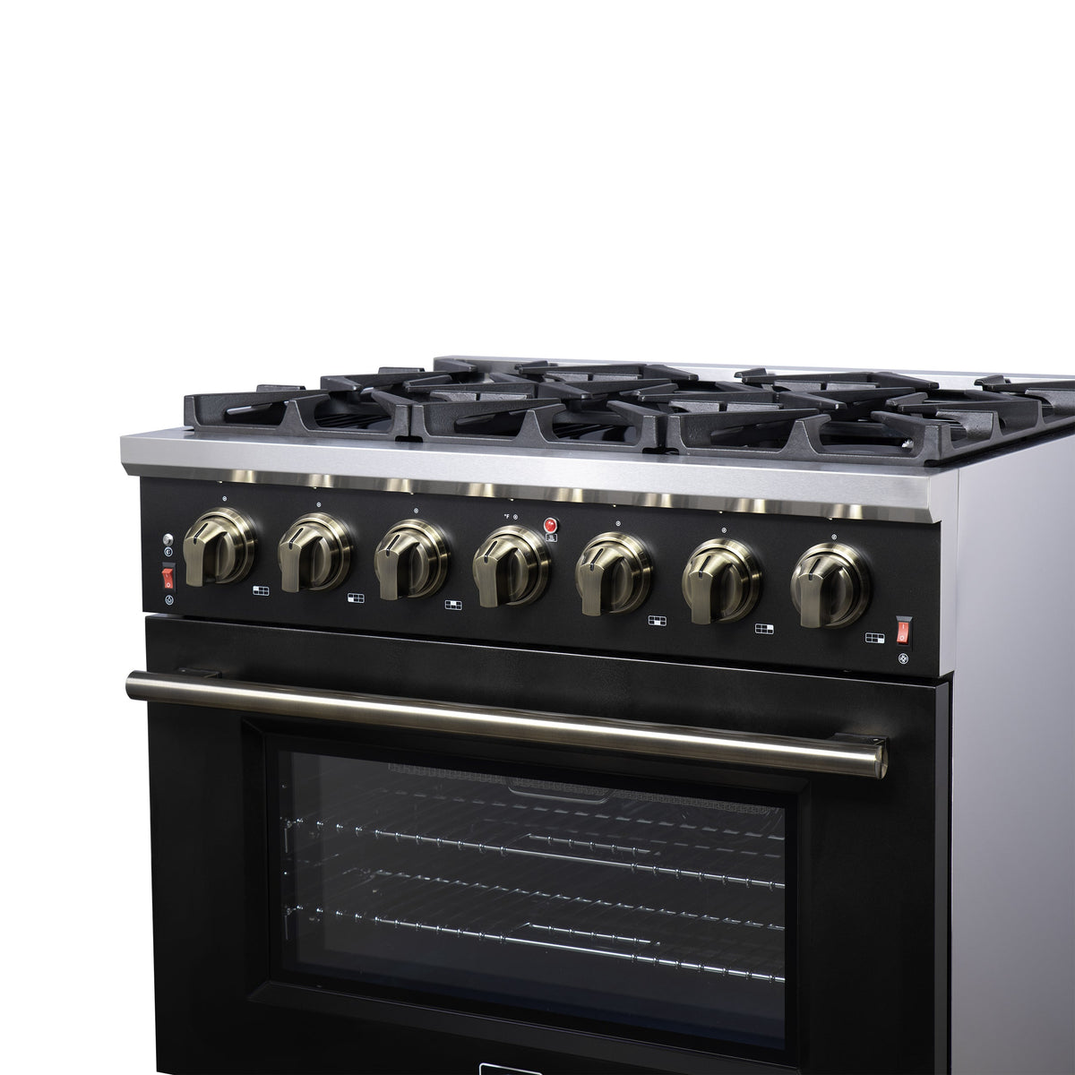 Forno Massimo 36-Inch Gas Range FFSGS6239-36 – Black – Gas Range FFSGS6239 36BLK Right Angle Close Up 2025 07 25