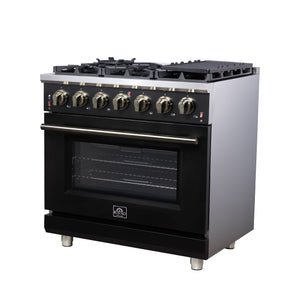 Forno Massimo 36-Inch Gas Range FFSGS6239-36 – Black – Gas Range FFSGS6239 36BLK Right Angle 2025 07 25