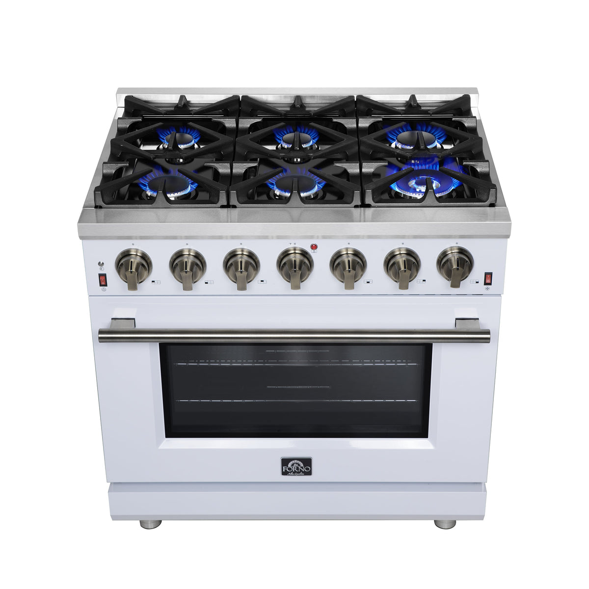 Forno Massimo 36-Inch Gas Range FFSGS6239-36 – White – Gas Range FFSGS6239 36WHT Cooktop Front 2025 07 25