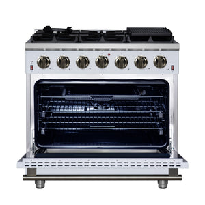 Forno Massimo 36-Inch Gas Range FFSGS6239-36 – White – Gas Range FFSGS6239 36WHT Front Opened 2025 07 25