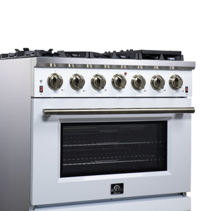 Forno Massimo 36-Inch Gas Range FFSGS6239-36 – White – Gas Range FFSGS6239 36WHT Left Angle Close up 2 2025 07 25