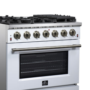 Forno Massimo 36-Inch Gas Range FFSGS6239-36 – White – Gas Range FFSGS6239 36WHT Left Angle Close up 2025 07 25