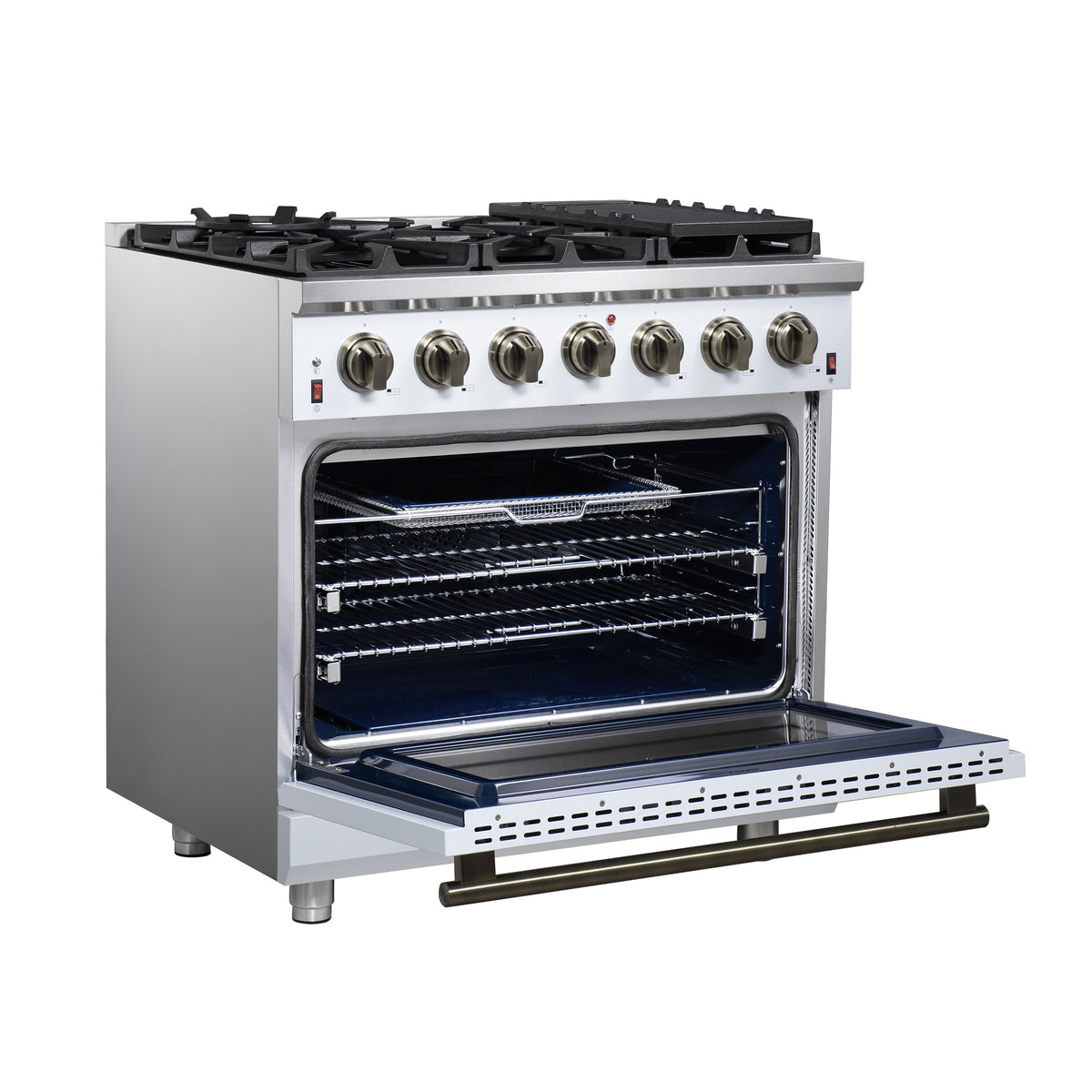 Forno Massimo 36-Inch Gas Range FFSGS6239-36 – White – Gas Range FFSGS6239 36WHT Left Angle Opened 2025 07 25