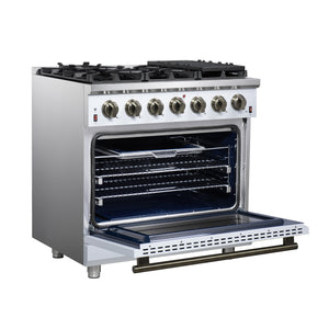 Forno Massimo 36-Inch Gas Range FFSGS6239-36 – White – Gas Range FFSGS6239 36WHT Left Angle Opened 2025 07 25