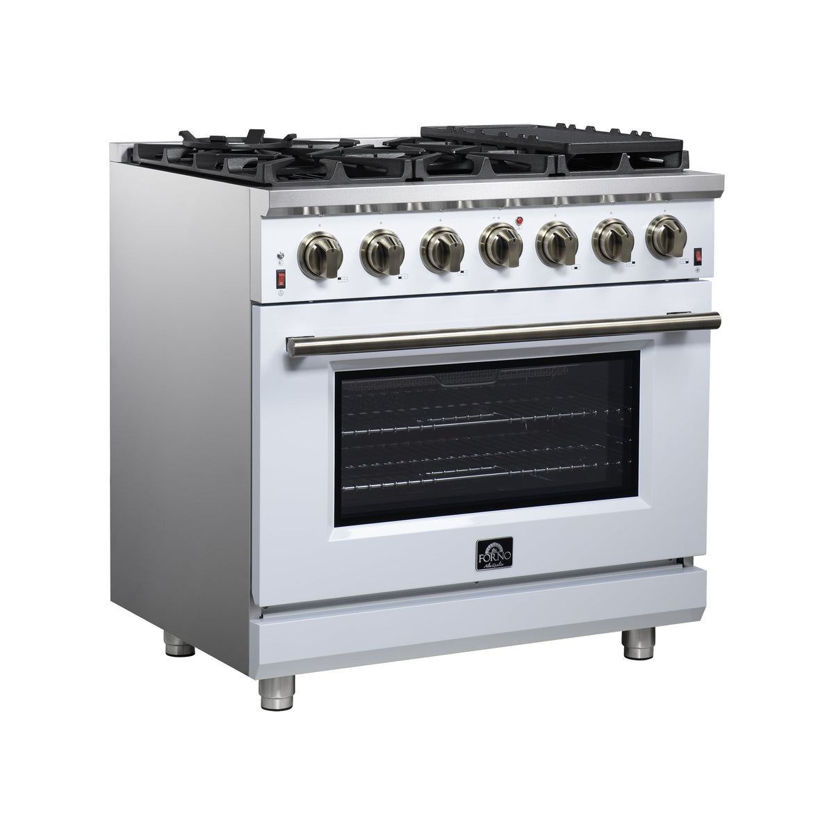 Forno Massimo 36-Inch Gas Range FFSGS6239-36 – White – Gas Range FFSGS6239 36WHT Left Angle 2025 07 25