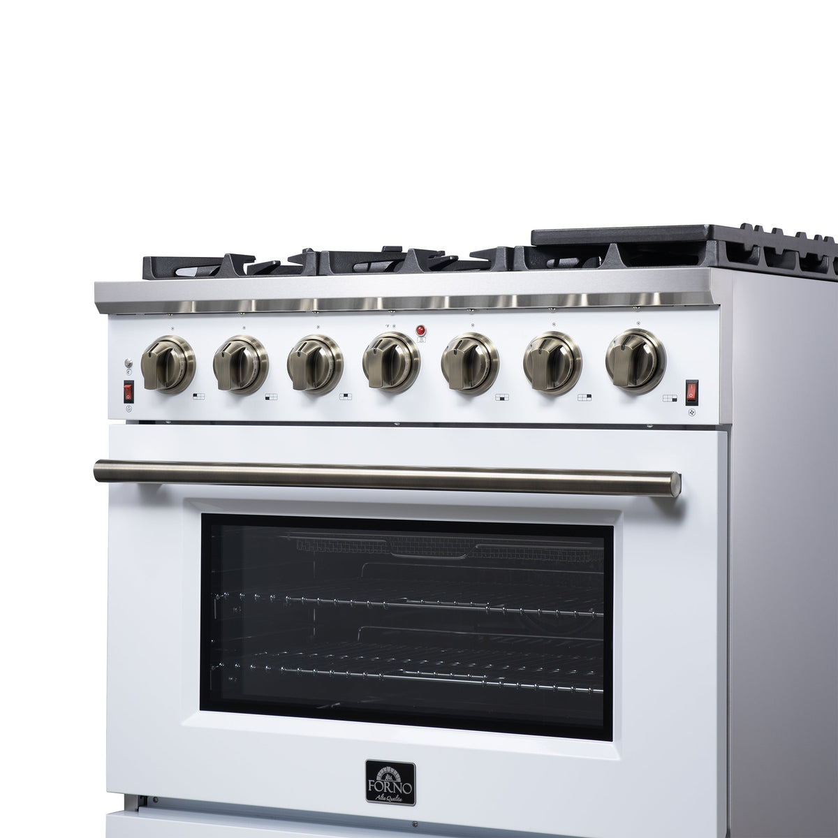 Forno Massimo 36-Inch Gas Range FFSGS6239-36 – White – Gas Range FFSGS6239 36WHT Right Angle Close up 2 2025 07 25
