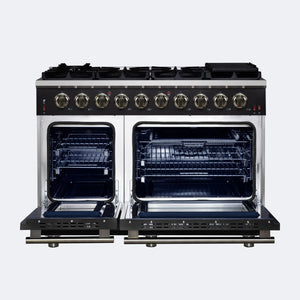 Forno Massimo 48-Inch Gas Range FFSGS6239-48 – Black – Gas Range FFSGS6239 48BLK Front Opened 2025 07 25