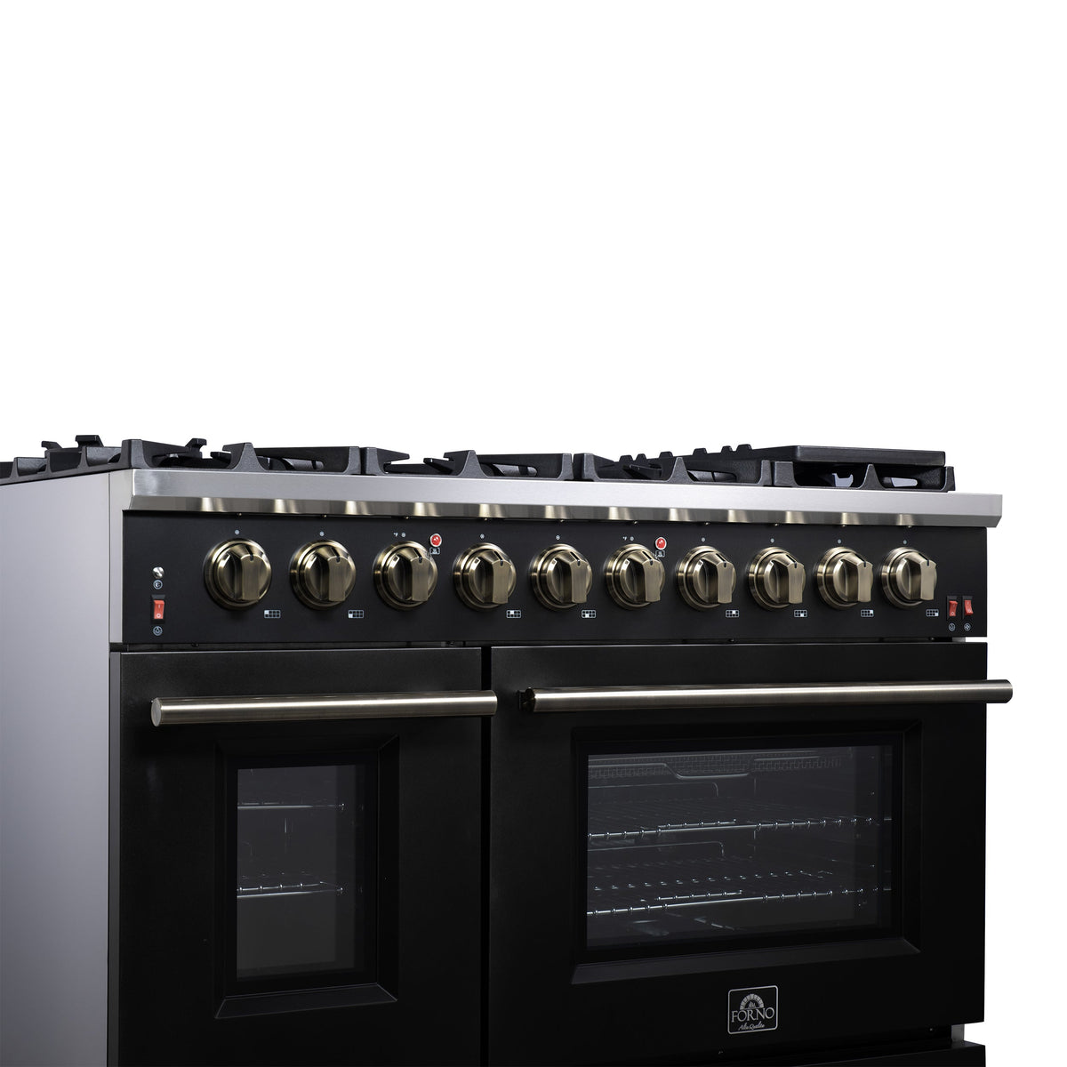 Forno Massimo 48-Inch Gas Range FFSGS6239-48 – Black – Gas Range FFSGS6239 48BLK Left Angle Close Up 2 2025 07 25