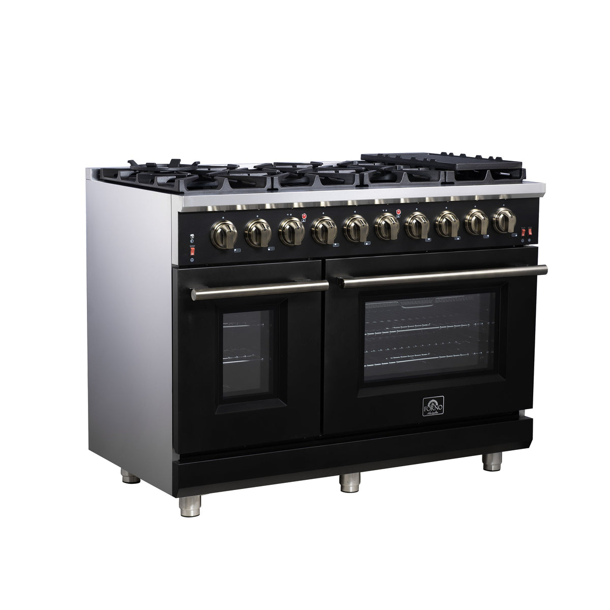 Forno Massimo 48-Inch Gas Range FFSGS6239-48 – Black – Gas Range FFSGS6239 48BLK Left Angle 2025 07 25