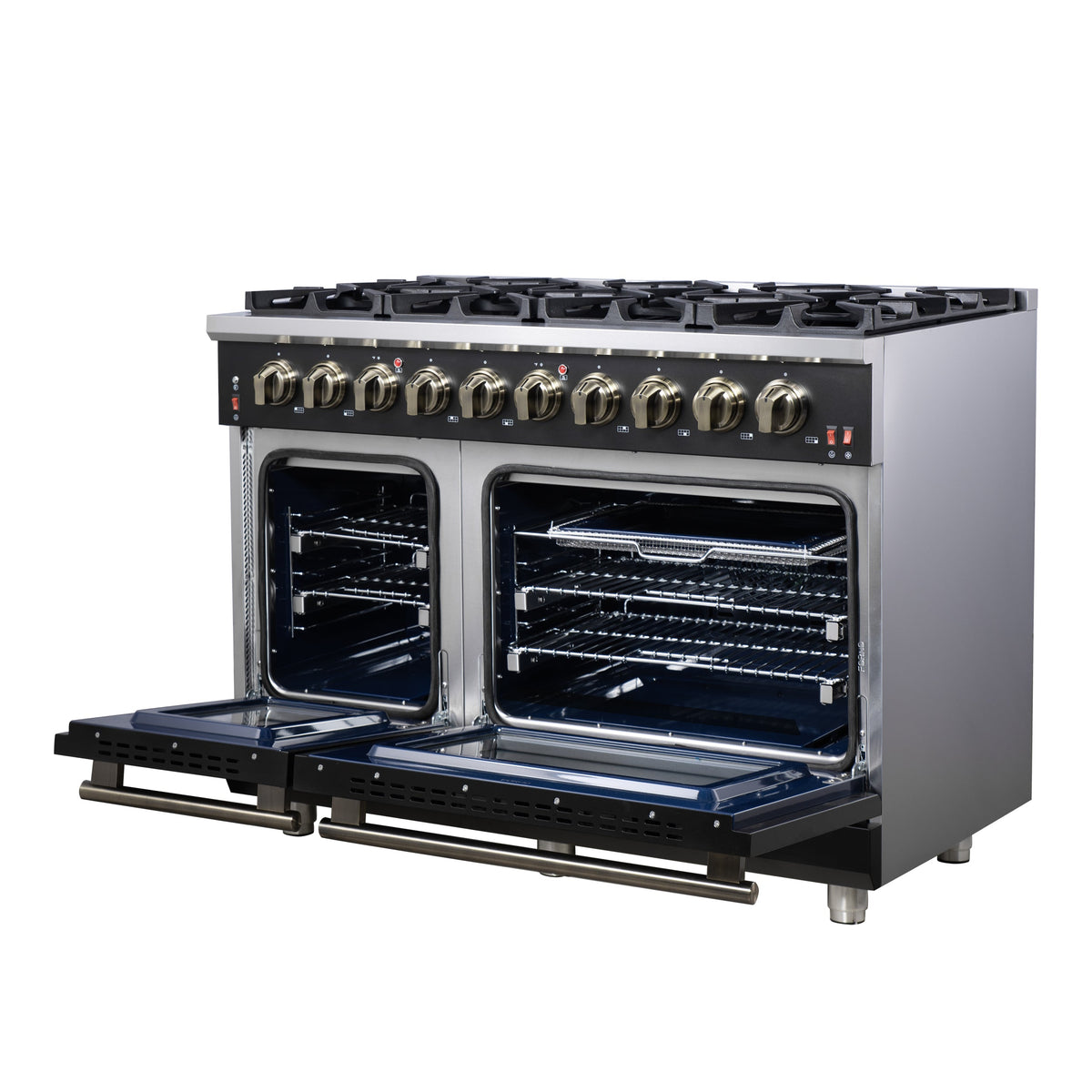 Forno Massimo 48-Inch Gas Range FFSGS6239-48 – Black – Gas Range FFSGS6239 48BLK Right Angle Opened 2025 07 25