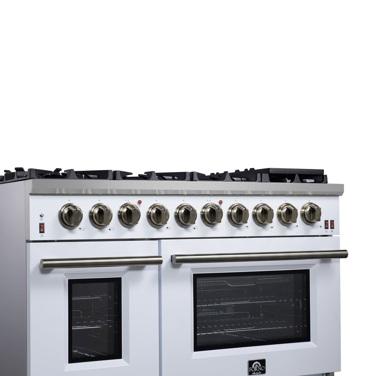 Forno Massimo 48-Inch Gas Range FFSGS6239-48 – White – Gas Range FFSGS6239 48WHT Left Angle Close Up 2 2025 07 25
