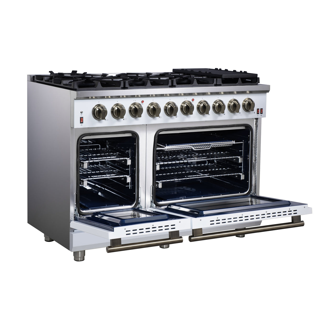 Forno Massimo 48-Inch Gas Range FFSGS6239-48 – White – Gas Range FFSGS6239 48WHT Left Angle Opened 2025 07 25