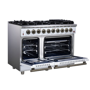 Forno Massimo 48-Inch Gas Range FFSGS6239-48 – White – Gas Range FFSGS6239 48WHT Left Angle Opened 2025 07 25