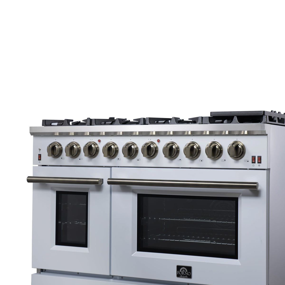 Forno Massimo 48-Inch Gas Range FFSGS6239-48 – White – Gas Range FFSGS6239 48WHT Right Angle Close Up 2 2025 07 25