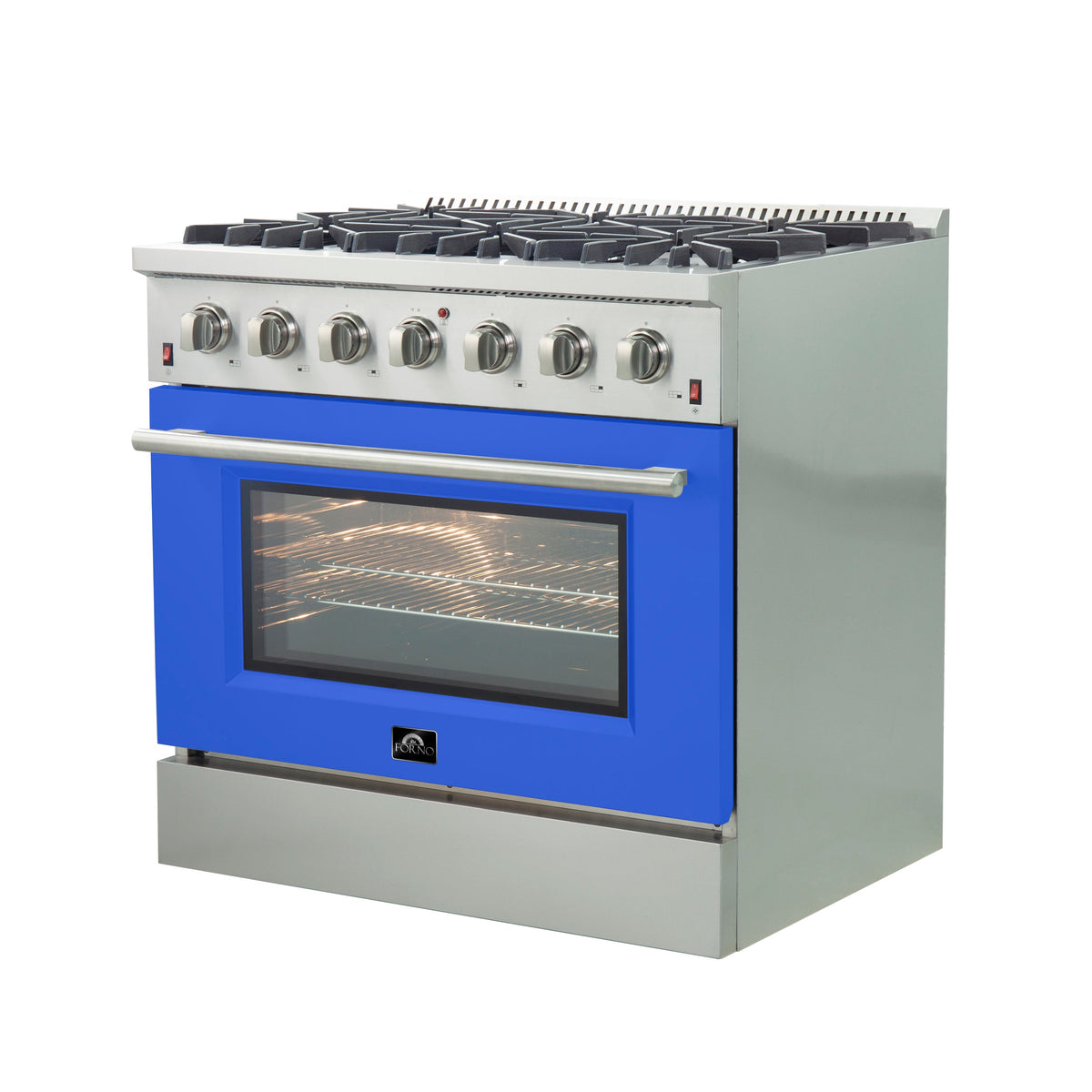Forno Galiano 36-Inch Gas Range FFSGS6244-36BLU – Stainless Steel – Gas Range FFSGS6244 36BLU angle blue door 2025 10 17