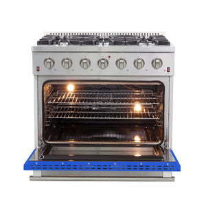 Forno Galiano 36-Inch Gas Range FFSGS6244-36BLU – Stainless Steel – Gas Range FFSGS6244 36BLU front open blue door 2025 10 17