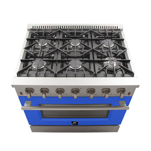 Forno Galiano 36-Inch Gas Range FFSGS6244-36BLU – Stainless Steel – Gas Range FFSGS6244 36BLU top blue door 2025 10 17
