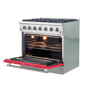 Forno Galiano 36-Inch Gas Range FFSGS6244-36 – Red – Gas Range FFSGS6244 36RED angle open red door 2025 10 17