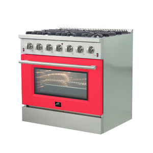 Forno Galiano 36-Inch Gas Range FFSGS6244-36 – Red – Gas Range FFSGS6244 36RED angle red door 2025 10 17