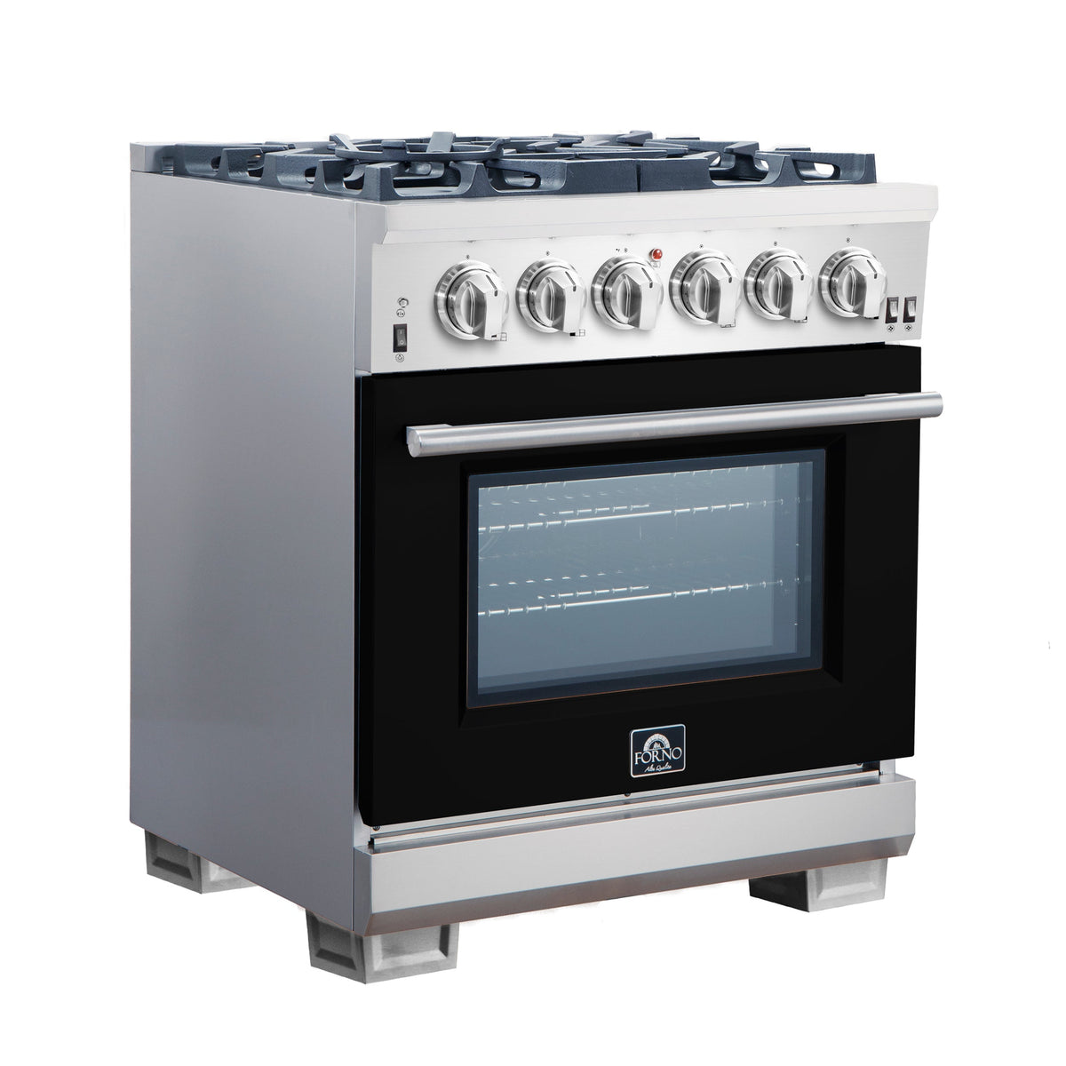 Forno Capriasca 30-Inch Gas Range FFSGS6260-30 – Black – Gas Range FFSGS6260 30BLK angle black door 2025 10 16