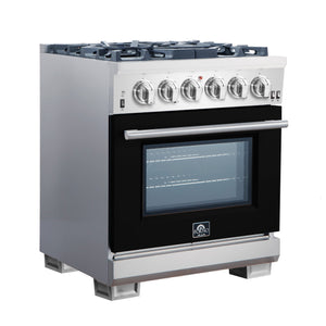 Forno Capriasca 30-Inch Gas Range FFSGS6260-30 – Black – Gas Range FFSGS6260 30BLK angle black door 2025 10 16