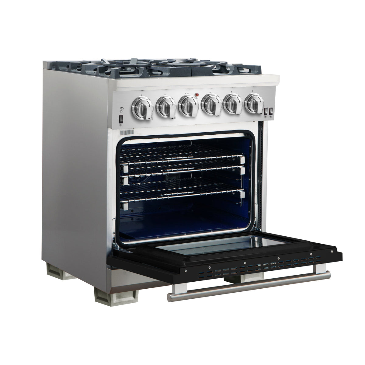 Forno Capriasca 30-Inch Gas Range FFSGS6260-30 – Black – Gas Range FFSGS6260 30BLK angle open black door 2025 10 16