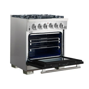 Forno Capriasca 30-Inch Gas Range FFSGS6260-30 – Black – Gas Range FFSGS6260 30BLK angle open black door 2025 10 16