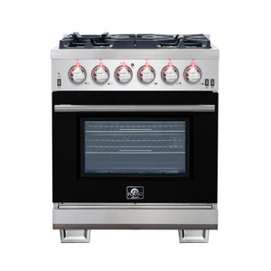 Forno Capriasca 30-Inch Gas Range FFSGS6260-30 – Black – Gas Range FFSGS6260 30BLK front black door 2025 10 16