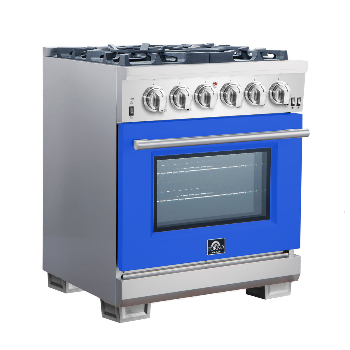 Forno Capriasca 30-Inch Gas Range FFSGS6260-30BLU – Stainless Steel – Gas Range FFSGS6260 30BLU angle blue door 2025 10 16